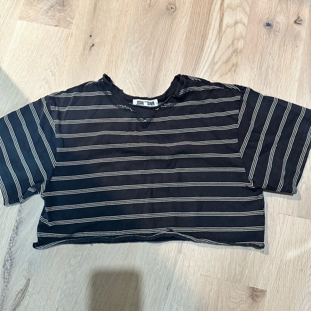Joah Brown Black and White Striped Tee cropped